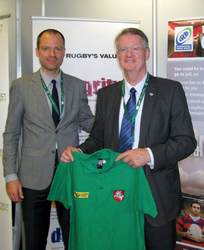 Lithuanian Rugby Union President Rytis Davidovicius (l) with IRB Chairman Bernard Lapasset